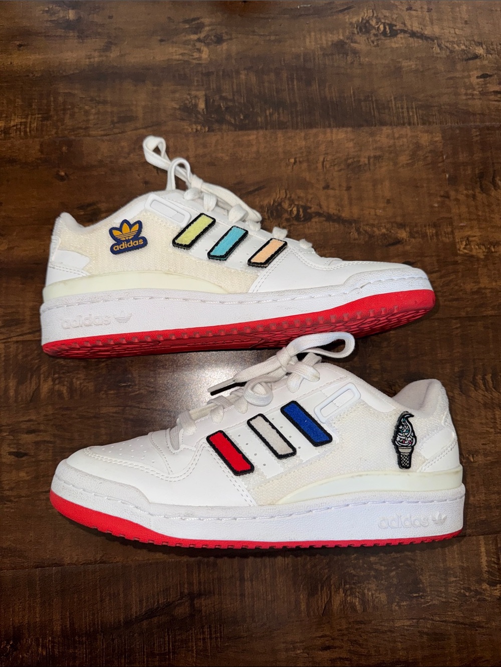 adidas Kids White Sneakers with Red, Blue, Yellow and Teal Accents